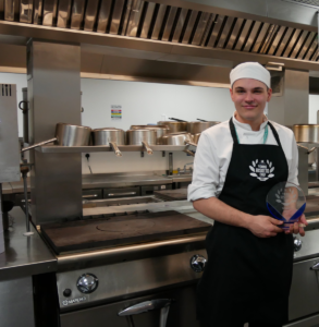 student in kitchen