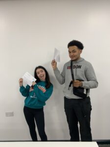 Isabelle and Tayon celebrate their A Level results