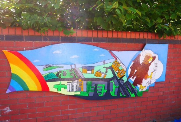 Local area mural painted by Art and Design Level 3 students at Reading College