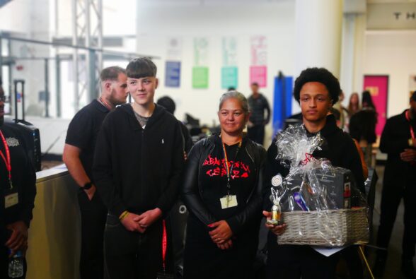 Student model, Simone Thomas Lovelock, Barbering Tutor at Activate Learning and Student category winner Tyron Oyebade