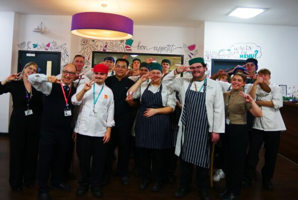 Group photo of Chef Jay with students and staff from Reading College and University Centre. 