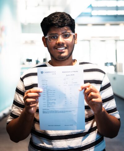 Abel Thomas celebrates his A Level results