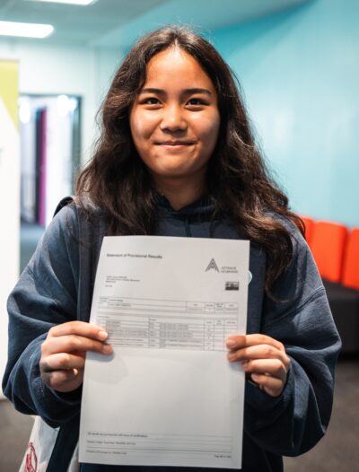 Caitlin Layug celebrates her GCSE results