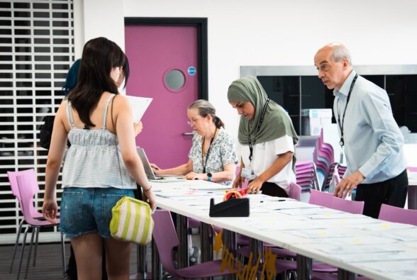 Students collecting their results